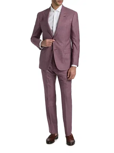 Emporio Armani Men's Wool-Linen Peak Lapel Suit - Merlot | Thumbnail 2 Emporio Armani Men's Wool-Linen Peak Lapel Suit - Merlot | Thumbnail 2