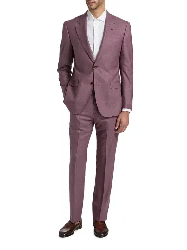 Emporio Armani Men's Wool-Linen Peak Lapel Suit - Merlot | Thumbnail 3 Emporio Armani Men's Wool-Linen Peak Lapel Suit - Merlot | Thumbnail 3