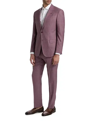 Emporio Armani Men's Wool-Linen Peak Lapel Suit - Merlot | Thumbnail 4 Emporio Armani Men's Wool-Linen Peak Lapel Suit - Merlot | Thumbnail 4