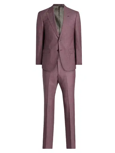 Emporio Armani Men's Wool-Linen Peak Lapel Suit - Merlot | Thumbnail 1 Emporio Armani Men's Wool-Linen Peak Lapel Suit - Merlot | Thumbnail 1