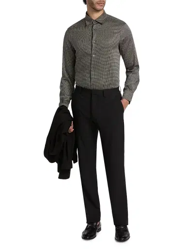 Emporio Armani Men's Birdseye Cotton Satin Sport Shirt - Fancy Birds Eye | Thumbnail 2 Emporio Armani Men's Birdseye Cotton Satin Sport Shirt - Fancy Birds Eye | Thumbnail 2