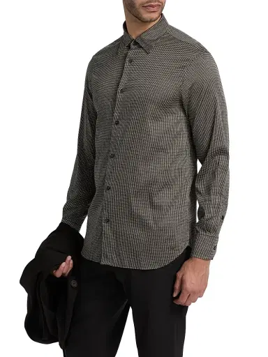 Emporio Armani Men's Birdseye Cotton Satin Sport Shirt - Fancy Birds Eye | Thumbnail 4 Emporio Armani Men's Birdseye Cotton Satin Sport Shirt - Fancy Birds Eye | Thumbnail 4