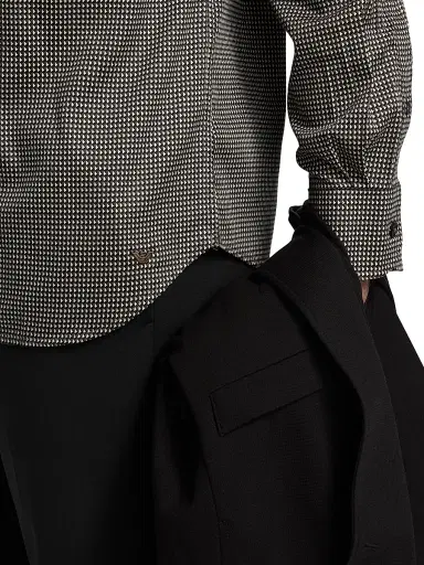 Emporio Armani Men's Birdseye Cotton Satin Sport Shirt - Fancy Birds Eye | Thumbnail 6 Emporio Armani Men's Birdseye Cotton Satin Sport Shirt - Fancy Birds Eye | Thumbnail 6