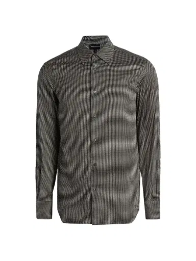 Emporio Armani Men's Birdseye Cotton Satin Sport Shirt - Fancy Birds Eye | Thumbnail 1 Emporio Armani Men's Birdseye Cotton Satin Sport Shirt - Fancy Birds Eye | Thumbnail 1