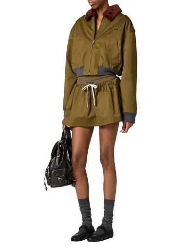 Miu Miu Women's Cotton Satin Bomber Jacket - Green | Thumbnail 5 Miu Miu Women's Cotton Satin Bomber Jacket - Green | Thumbnail 5