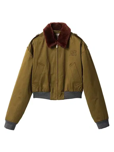 Miu Miu Women's Cotton Satin Bomber Jacket - Green | Thumbnail 1 Miu Miu Women's Cotton Satin Bomber Jacket - Green | Thumbnail 1