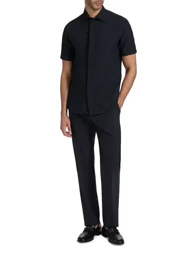 Emporio Armani Men's Textured Tech Seersucker Sport Shirt - Dark Navy | Thumbnail 2 Emporio Armani Men's Textured Tech Seersucker Sport Shirt - Dark Navy | Thumbnail 2