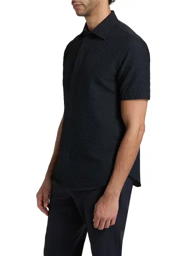 Emporio Armani Men's Textured Tech Seersucker Sport Shirt - Dark Navy | Thumbnail 4 Emporio Armani Men's Textured Tech Seersucker Sport Shirt - Dark Navy | Thumbnail 4