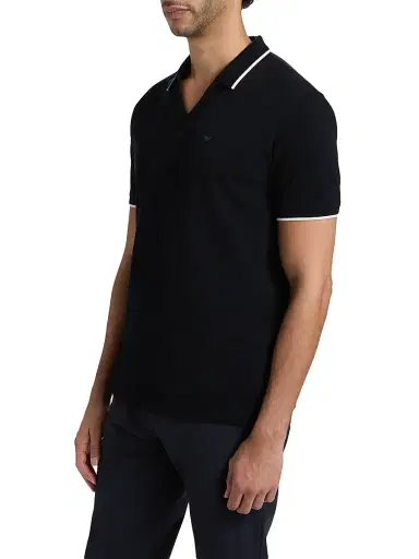 Emporio Armani Men's Piped Trim Cotton Johnny Collar Polo Shirt - Iconic Blue Navy | Thumbnail 4 Emporio Armani Men's Piped Trim Cotton Johnny Collar Polo Shirt - Iconic Blue Navy | Thumbnail 4
