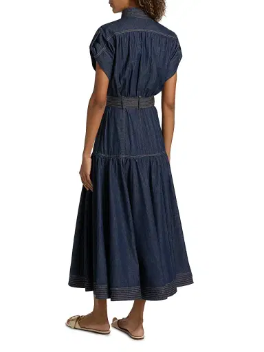 Zimmermann Women's Denim Belted Puff Sleeve Midi-Dress - Harbour Blue | Thumbnail 5 Zimmermann Women's Denim Belted Puff Sleeve Midi-Dress - Harbour Blue | Thumbnail 5