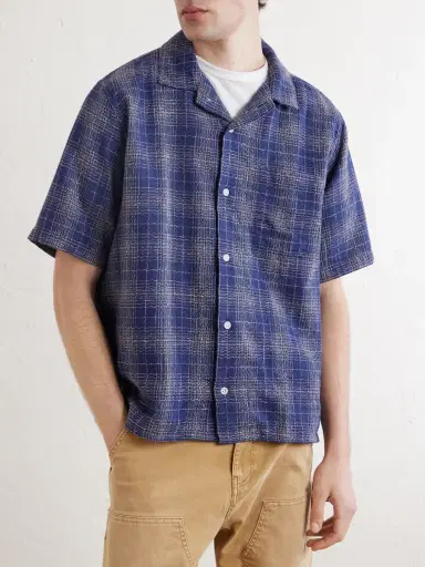 Corridor Camp-Collar Checked Cotton and Linen-Blend Gauze Shirt - Men | Thumbnail 3 Corridor Camp-Collar Checked Cotton and Linen-Blend Gauze Shirt - Men | Thumbnail 3