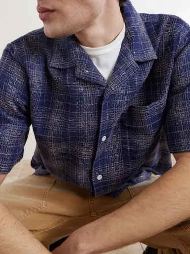 Corridor Camp-Collar Checked Cotton and Linen-Blend Gauze Shirt - Men | Thumbnail 5 Corridor Camp-Collar Checked Cotton and Linen-Blend Gauze Shirt - Men | Thumbnail 5