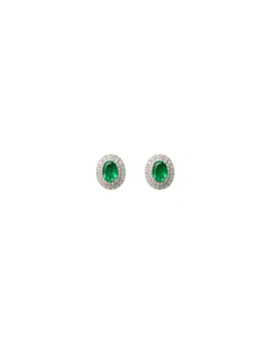 Wish Fine Jewelry 1.54ct Diamond Emerald 18K Gold Halo Stud Earrings | Thumbnail 1 Wish Fine Jewelry 1.54ct Diamond Emerald 18K Gold Halo Stud Earrings | Thumbnail 1