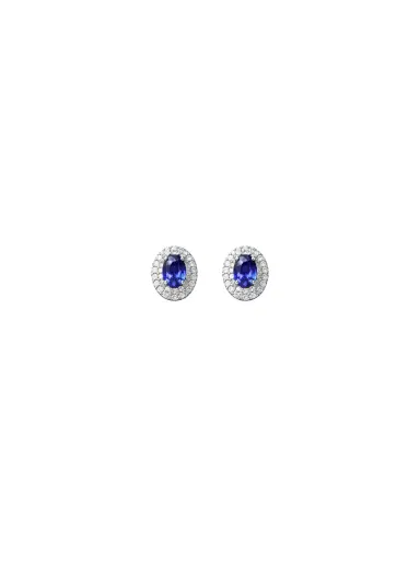 Wish Fine Jewelry 1.83ct Blue Sapphire Diamond 18K Gold Halo Stud Earrings | Thumbnail 1 Wish Fine Jewelry 1.83ct Blue Sapphire Diamond 18K Gold Halo Stud Earrings | Thumbnail 1