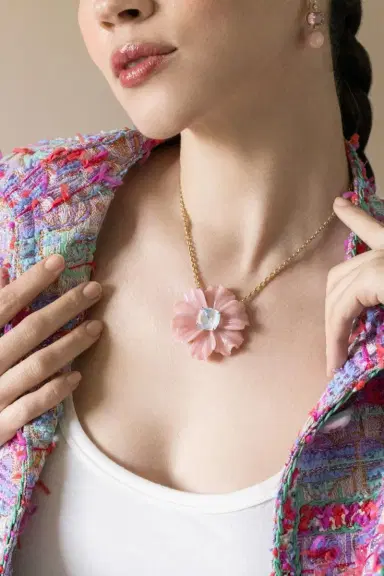 IRENE NEUWIRTH JEWELRY Pink Opal Rainbow Moonstone Tropical Flower Necklace | Thumbnail 4 IRENE NEUWIRTH JEWELRY Pink Opal Rainbow Moonstone Tropical Flower Necklace | Thumbnail 4