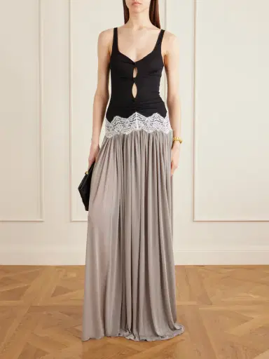 Christopher Esber Verner Cut-out Pleated Lace-trimmed Jersey Maxi Dress | Thumbnail 2 Christopher Esber Verner Cut-out Pleated Lace-trimmed Jersey Maxi Dress | Thumbnail 2