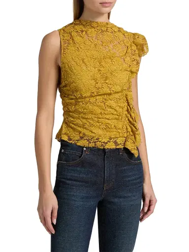 A.L.C. Women's Astrid Ruffle-Trim Lace Top - Antique Gold | Thumbnail 3 A.L.C. Women's Astrid Ruffle-Trim Lace Top - Antique Gold | Thumbnail 3