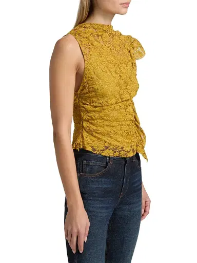 A.L.C. Women's Astrid Ruffle-Trim Lace Top - Antique Gold | Thumbnail 4 A.L.C. Women's Astrid Ruffle-Trim Lace Top - Antique Gold | Thumbnail 4
