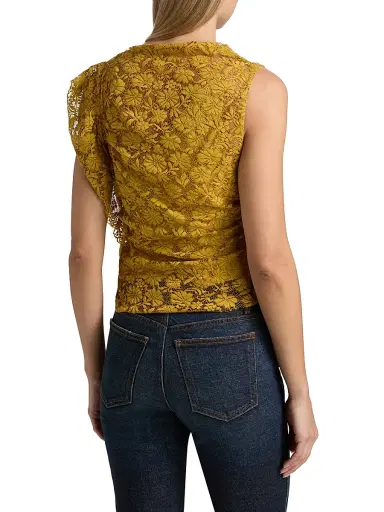 A.L.C. Women's Astrid Ruffle-Trim Lace Top - Antique Gold | Thumbnail 5 A.L.C. Women's Astrid Ruffle-Trim Lace Top - Antique Gold | Thumbnail 5