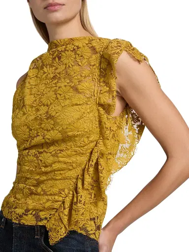 A.L.C. Women's Astrid Ruffle-Trim Lace Top - Antique Gold | Thumbnail 6 A.L.C. Women's Astrid Ruffle-Trim Lace Top - Antique Gold | Thumbnail 6