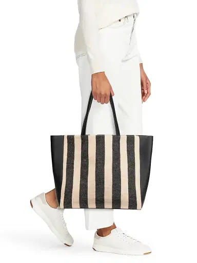 Nili Lotan Women's Medium Keith Striped Tote Bag - Black Natural Stripe | Thumbnail 2 Nili Lotan Women's Medium Keith Striped Tote Bag - Black Natural Stripe | Thumbnail 2