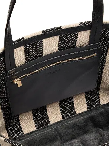 Nili Lotan Women's Medium Keith Striped Tote Bag - Black Natural Stripe | Thumbnail 4 Nili Lotan Women's Medium Keith Striped Tote Bag - Black Natural Stripe | Thumbnail 4