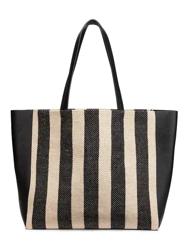 Nili Lotan Women's Medium Keith Striped Tote Bag - Black Natural Stripe | Thumbnail 1 Nili Lotan Women's Medium Keith Striped Tote Bag - Black Natural Stripe | Thumbnail 1