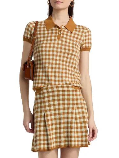 Guest In Residence Women's Gingham Silk-Linen Shrunken Polo Shirt | Thumbnail 3 Guest In Residence Women's Gingham Silk-Linen Shrunken Polo Shirt | Thumbnail 3