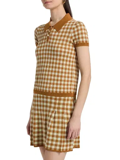 Guest In Residence Women's Gingham Silk-Linen Shrunken Polo Shirt | Thumbnail 4 Guest In Residence Women's Gingham Silk-Linen Shrunken Polo Shirt | Thumbnail 4
