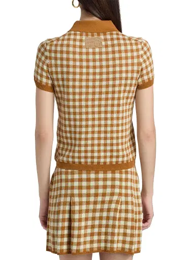 Guest In Residence Women's Gingham Silk-Linen Shrunken Polo Shirt | Thumbnail 5 Guest In Residence Women's Gingham Silk-Linen Shrunken Polo Shirt | Thumbnail 5