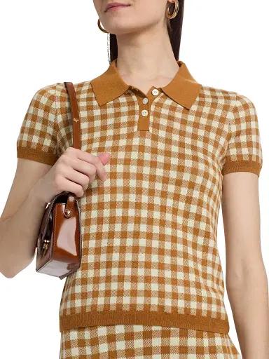 Guest In Residence Women's Gingham Silk-Linen Shrunken Polo Shirt | Thumbnail 6 Guest In Residence Women's Gingham Silk-Linen Shrunken Polo Shirt | Thumbnail 6