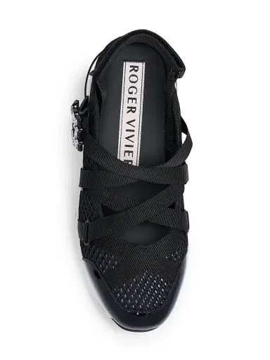 Roger Vivier Women's Viv Run Strass Trekky Ball Mesh & Patent Leather Sneakers - Black White | Thumbnail 4 Roger Vivier Women's Viv Run Strass Trekky Ball Mesh & Patent Leather Sneakers - Black White | Thumbnail 4