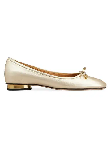 Tod's Women's Bow Leather Ballerina Flats - Gold - Size 11 | Thumbnail 1 Tod's Women's Bow Leather Ballerina Flats - Gold - Size 11 | Thumbnail 1