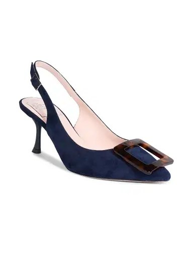 Roger Vivier Women's Viv In The City 65MM Suede Slingback Pumps - Dark Navy | Thumbnail 2 Roger Vivier Women's Viv In The City 65MM Suede Slingback Pumps - Dark Navy | Thumbnail 2