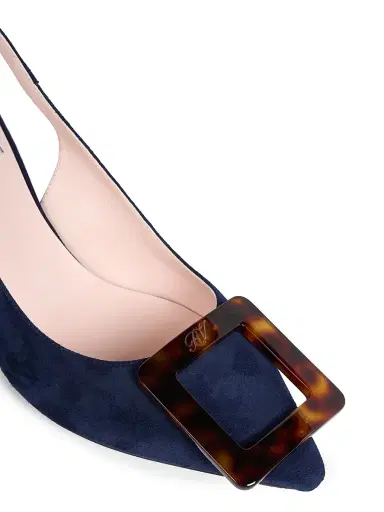 Roger Vivier Women's Viv In The City 65MM Suede Slingback Pumps - Dark Navy | Thumbnail 5 Roger Vivier Women's Viv In The City 65MM Suede Slingback Pumps - Dark Navy | Thumbnail 5