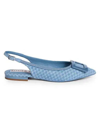 Roger Vivier Women's Gommettine Woven Geometric Cotton Ballerina Flats - Denim | Thumbnail 1 Roger Vivier Women's Gommettine Woven Geometric Cotton Ballerina Flats - Denim | Thumbnail 1