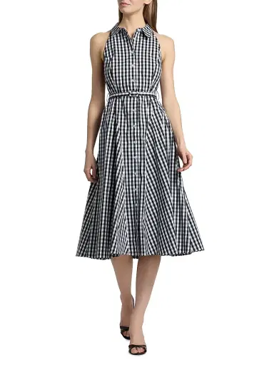 Milly Women's Maxine Gingham Sleeveless Midi-Shirtdress - Black White | Thumbnail 2 Milly Women's Maxine Gingham Sleeveless Midi-Shirtdress - Black White | Thumbnail 2