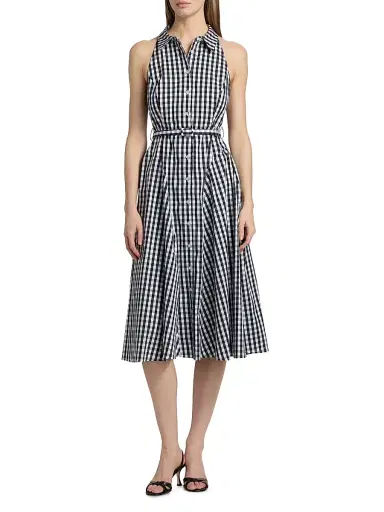 Milly Women's Maxine Gingham Sleeveless Midi-Shirtdress - Black White | Thumbnail 3 Milly Women's Maxine Gingham Sleeveless Midi-Shirtdress - Black White | Thumbnail 3
