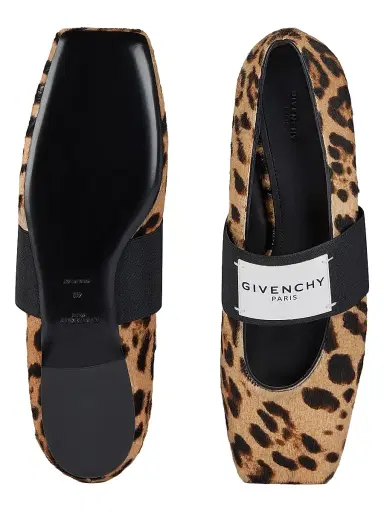 Givenchy Women's Sliced Square Ballerina Flats in Pony Leather with Leopard Pattern - Black Beige | Thumbnail 4 Givenchy Women's Sliced Square Ballerina Flats in Pony Leather with Leopard Pattern - Black Beige | Thumbnail 4