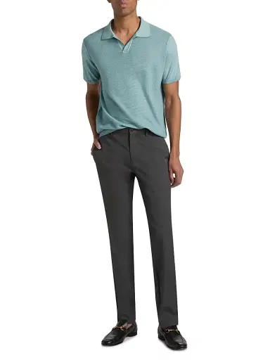 Canali Men's Micro-Stitch Wool & Silk Polo Shirt | Thumbnail 2 Canali Men's Micro-Stitch Wool & Silk Polo Shirt | Thumbnail 2