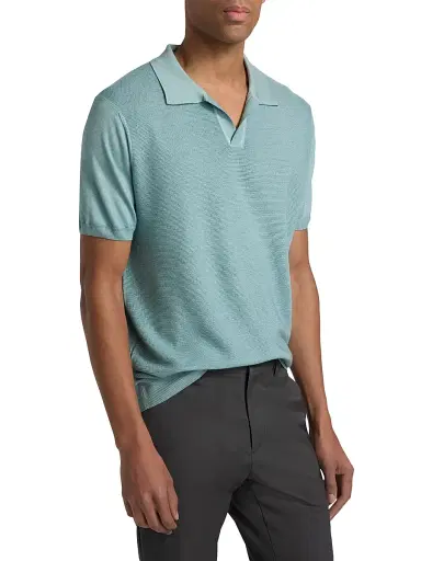 Canali Men's Micro-Stitch Wool & Silk Polo Shirt | Thumbnail 4 Canali Men's Micro-Stitch Wool & Silk Polo Shirt | Thumbnail 4