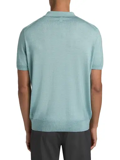 Canali Men's Micro-Stitch Wool & Silk Polo Shirt | Thumbnail 5 Canali Men's Micro-Stitch Wool & Silk Polo Shirt | Thumbnail 5