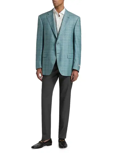 Canali Men's Siena Textured Plaid Wool-Blend Sport Coat - Green | Thumbnail 2 Canali Men's Siena Textured Plaid Wool-Blend Sport Coat - Green | Thumbnail 2