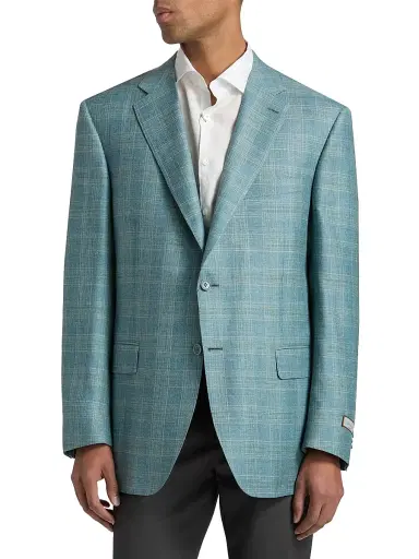 Canali Men's Siena Textured Plaid Wool-Blend Sport Coat - Green | Thumbnail 3 Canali Men's Siena Textured Plaid Wool-Blend Sport Coat - Green | Thumbnail 3