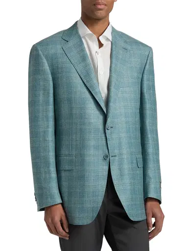 Canali Men's Siena Textured Plaid Wool-Blend Sport Coat - Green | Thumbnail 4 Canali Men's Siena Textured Plaid Wool-Blend Sport Coat - Green | Thumbnail 4