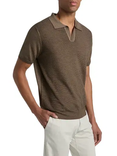 Canali Men's Micro-Stitch Wool-Silk Johnny Collar Polo Shirt | Thumbnail 4 Canali Men's Micro-Stitch Wool-Silk Johnny Collar Polo Shirt | Thumbnail 4