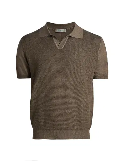 Canali Men's Micro-Stitch Wool-Silk Johnny Collar Polo Shirt | Thumbnail 1 Canali Men's Micro-Stitch Wool-Silk Johnny Collar Polo Shirt | Thumbnail 1