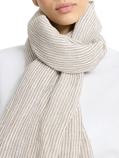 Brunello Cucinelli Women's Sparkling Striped Linen Scarf - Panama | Thumbnail 2 Brunello Cucinelli Women's Sparkling Striped Linen Scarf - Panama | Thumbnail 2