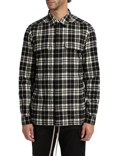 Rick Owens Men's Plaid Cotton Overshirt - Black Plaid - Size 36 | Thumbnail 3 Rick Owens Men's Plaid Cotton Overshirt - Black Plaid - Size 36 | Thumbnail 3