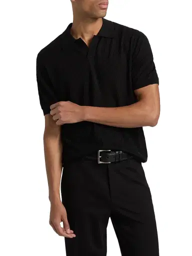 Emporio Armani Men's Textured Jacquard Johnny Collar Polo Shirt - Black Beauty | Thumbnail 3 Emporio Armani Men's Textured Jacquard Johnny Collar Polo Shirt - Black Beauty | Thumbnail 3